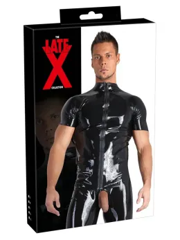 LateX Collection Men's Latex Shirt XL with Front Zipper, Black Finish