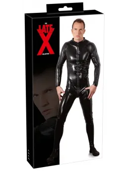 LateX Men's Black Latex Jumpsuit S with 3-Way Zipper, 0.4 mm
