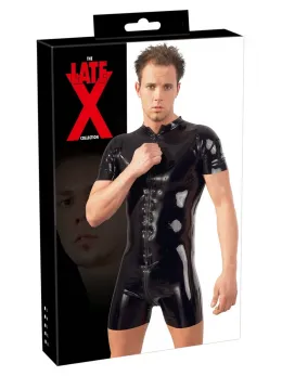 LateX Men's Latex Full Body Playsuit XL - Three-Way Zipper, Black