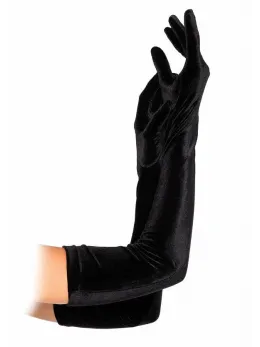 Velvet Opera Length Gloves Black - Elegant Long Velvet Accessory