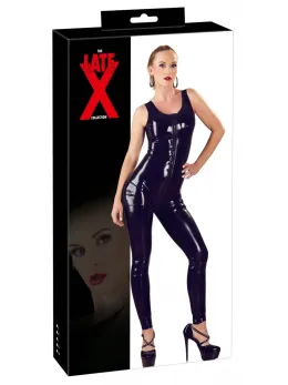 LateX Sleeveless Black Latex Catsuit L with 3-Way Zipper, 0.4mm