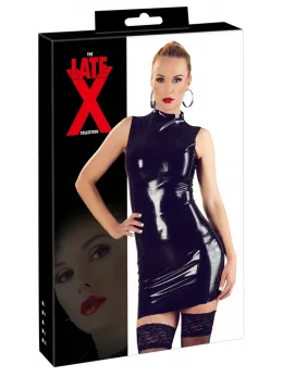 Cottelli Collection Latex Dress Black XL - Sleeveless, Stand-Up Collar