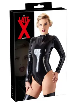 LateX Black Latex Bodysuit M - Shiny Long Sleeve, Dual Zippers
