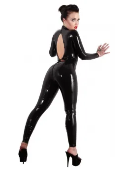 LateX Catsuit Black M - Long Sleeve Latex Bodysuit with Back Cut-Out