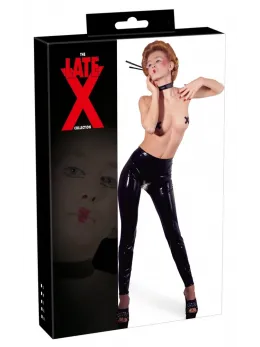 LateX Latex Leggings M Open Crotch Black Flat Dipped Finish