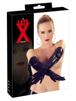 LateX XL Elbow-Length Shiny Latex Gloves - Black, 0.35 mm