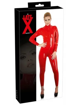 LateX Red Latex Catsuit 2XL - Full Body Suit with Stand-Up Collar