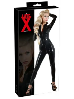 LateX Premium Latex Catsuit Black XL with Dual Zippers, Stand-Up Collar