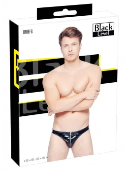 Black Level Vinyl Briefs XL - Shiny 4-Way Stretch Black Underwear