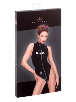 Noir Handmade Vinyl Bodysuit M Black - Front 2-Way Zipper