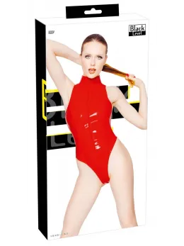 Black Level Vinyl Body Red S - Shiny High-Leg Bodysuit with 2-Way Zip