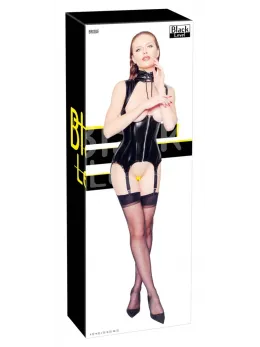 Black Level Vinyl Basque M with Open Cup, Shaping Bones, Adjustable Straps