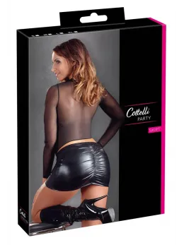 Cottelli Collection Black Mini Skirt XS Wet Look Ruffle Design