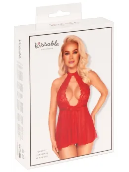 Kissable Babydoll Red L/XL - Floral Lace & Powernet Set