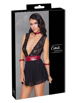 Cottelli Collection Bondage Series Babydoll XL Black & Red Lace Design