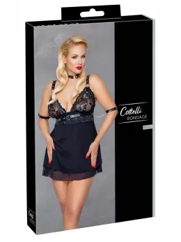 Cottelli Bondage Babydoll Set 4XL with Choker & Arm Loops, Black