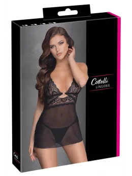 Cottelli Lingerie Babydoll Ring XL - Transparent Mesh & Lace, Adjustable