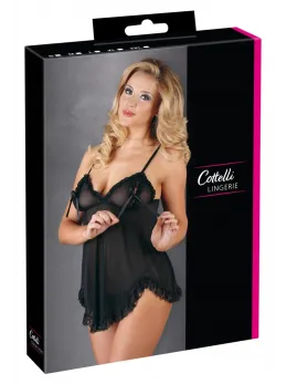 Cottelli Collection Babydoll Ruffles M Black Lace Adjustable Lingerie