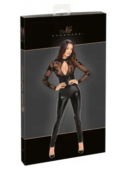Noir Handmade Jumpsuit Flock Print M Powerwetlook & Velvet Tulle Black