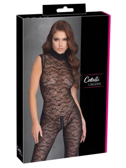 Cottelli Lingerie Lace Jumpsuit S - Sleeveless, 2-Way Zip, Black