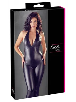 Cottelli Collection Matte Black Jumpsuit S - Stretchy Two-Way Zip Bodysuit