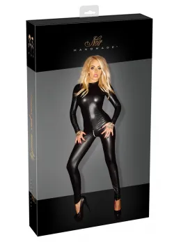 Noir Handmade Wet Look Jumpsuit XL with Dual Zipper System