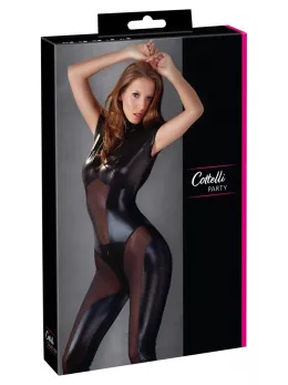 Cottelli Collection Jumpsuit Black Wet Look Powernet M Zip Design