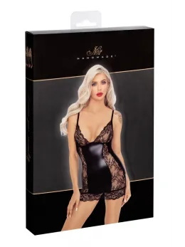 Noir Handmade Powerwetlook Mini Dress with Lace XL Black