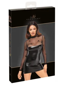 Noir Handmade Dress Flock XL - Elegant Powerwetlook & Velvet Mesh