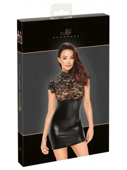 Noir Handmade Lace & Powerwetlook Dress L Black Elegant Fit