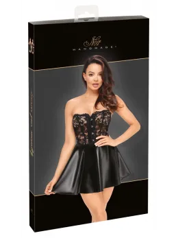 Noir Handmade Corset Dress XL - Lace & Powerwetlook, Strapless, Black