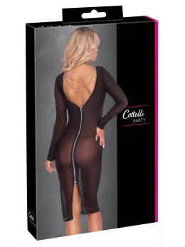 Cottelli PARTY Mesh Dress Knee-Length XL Black with Chains Detail