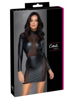NOIR Handmade M Long Sleeve Dress Matte Black with Mesh Panels