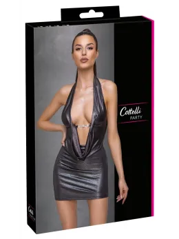 Cottelli PARTY Silver Shimmer Halterneck Mini Dress, Size M