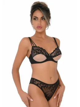 Unlined Bra with Faux Underbust, Lace, Adjustable Straps, Black, S-M