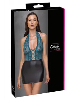 Cottelli Lingerie Dress Model XL Black/Teal Lace Halterneck