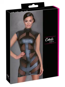 Cottelli PARTY Dress S Black Matte with Sheer Powernet Accents