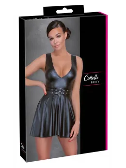 Cottelli PARTY Flared Mini Dress S Black Matte Finish Adjustable Belt