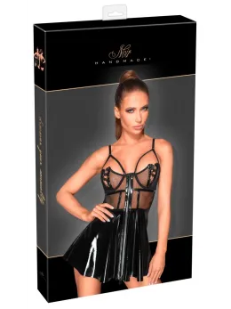 Noir Handmade Vinyl Mini Dress XL - Shiny Flared Party Outfit