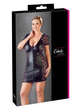 Cottelli Collection 2-Way Zip Dress 3XL Black Lace Transparent Panels