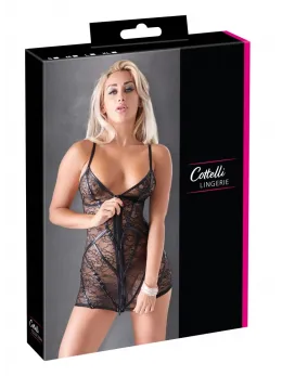 Cottelli LINGERIE Lace Dress S Black Floral Wet Look Adjustable Straps