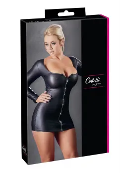 Cottelli Collection Black Mini Dress L with Sparkling Front Zip