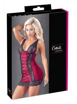 Cottelli Lingerie Sukienka Czerwona z Czarną Koronką XL Regulowana