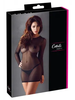 Cottelli Collection Dress M Black Powernet Long Sleeve Body-Fit