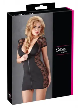 Cottelli Collection Black Fitted Dress XL with Lace and 2-Way Zip