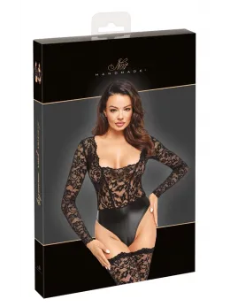 Noir Handmade Lace and Wet Look Long Sleeve Body XL