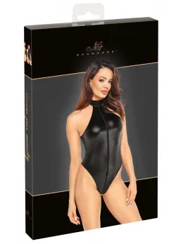 Noir Handmade Body Zip+Glitter XL, Black Powerwetlook, Rhinestone Collar