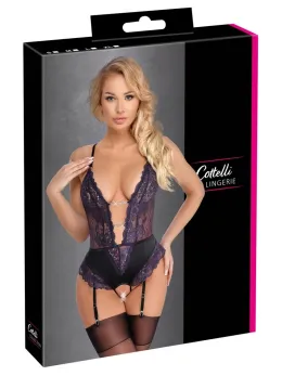 Cottelli Lingerie Bodysuit Black/Purple XL Adjustable Chains