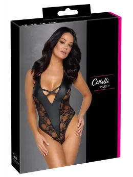 Cottelli Lingerie S Bodysuit with Lace Sides Matte Finish Black