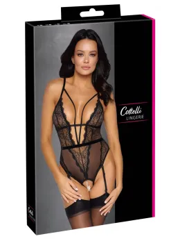 Cottelli Lingerie Body String L with Removable Pearl Detail, Black